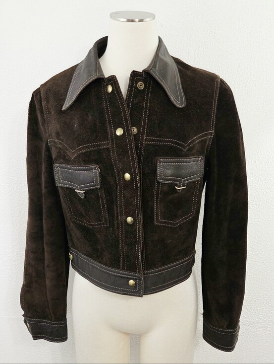 Vintage Jackets & Blazers - Vintage 70s reversible brown suede leather jacket aviator collared women's